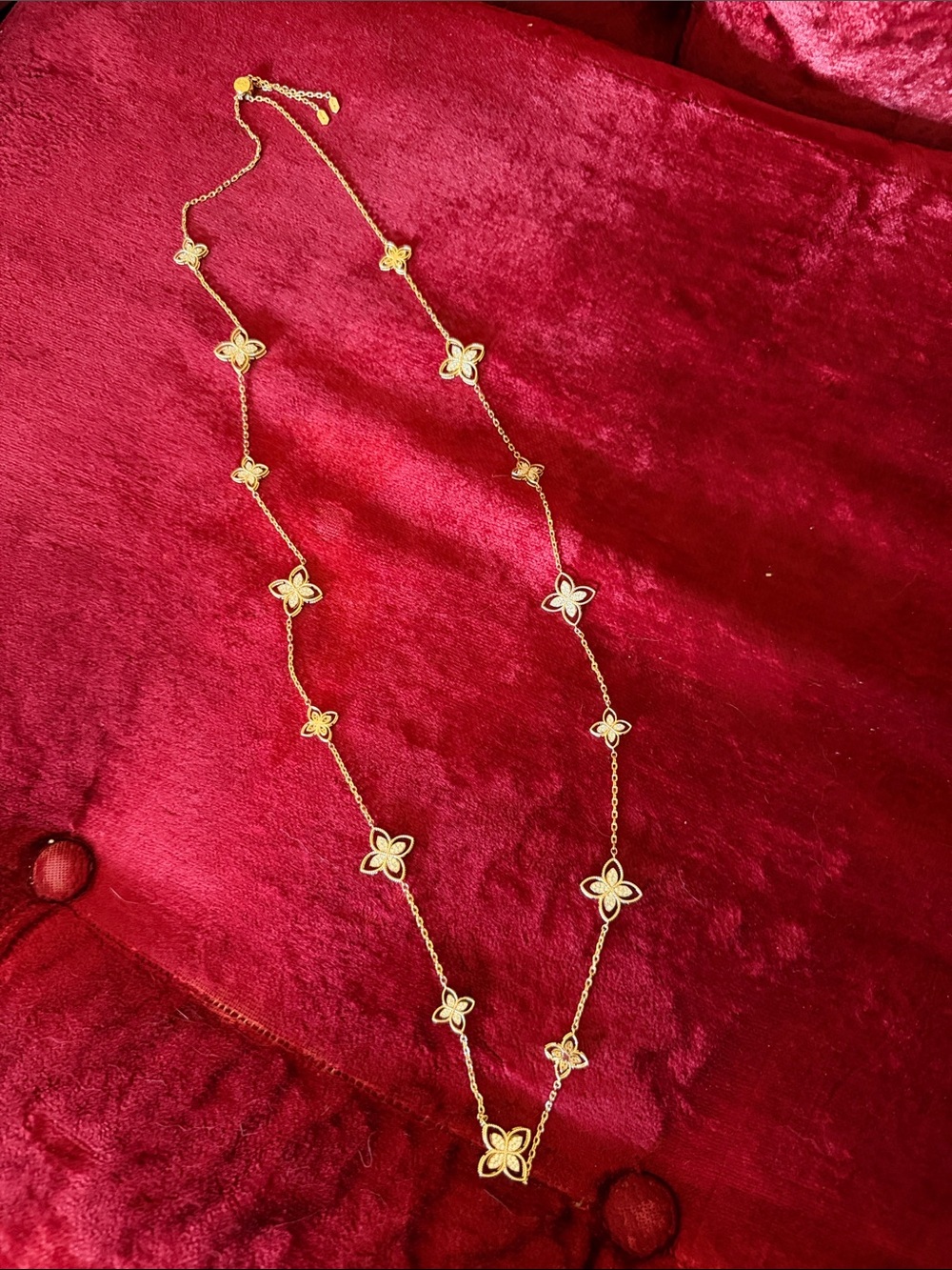 Gold Floral Station Long Necklace - Women Jewelry 19” long